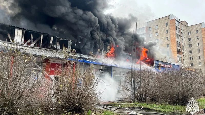 В Томске на проспекте Фрунзе горела крыша здания с магазинами